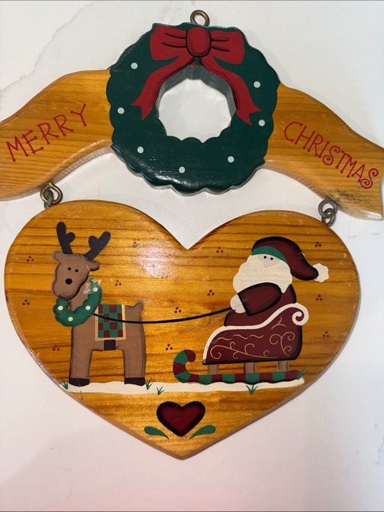 Other - Vintage Hand Painted Holiday Heart Wall Hanging - Merry Christmas
